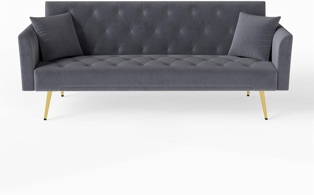 KEIKI 72' Futon Sofa Bed, 2-in-1 Loveseat, Velvet Upholstered Couches for Living Room, Sofa Sleeper for Small Space, Comfy Rest Folding Bed, Modern Apartment Essentials for Bedroom, Gray