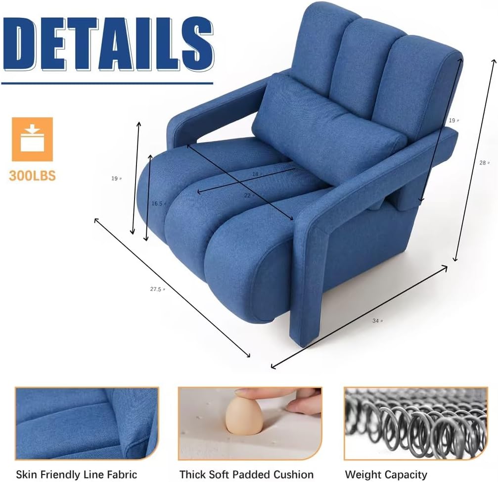 Christopher Knight Home Smyth Modern Armchair, Upholstered Accent Chair,Minimalist Lounge Chair, Cozy Seating Chair,with Linen Fabric and a Pillow, Bedroom Chair, Navy Blue