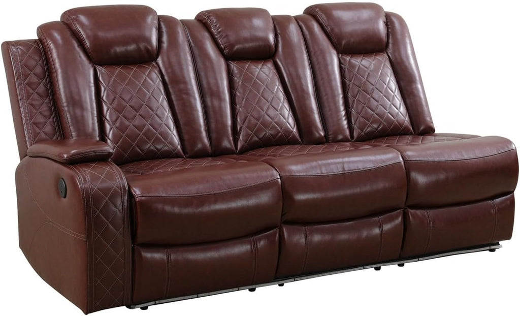 Reclining Sectional, Power Sectional Couch, Leather Sofa Set for Living Room, Comfy Home Theater Seating with USB 2.0 Charging Ports, LED Light Strips, Fold-Down Table & Cupholders (Red, 3-Piece)