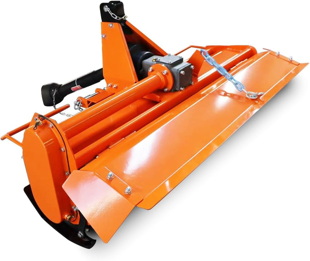 45' 3 Point Rotary Tiller for 20-30HP Compact Tractors – Cat 1 Cultivator with 540 RPM PTO Drive, 24 Replaceable L-Shaped Tines for Easy Maintenance (45')