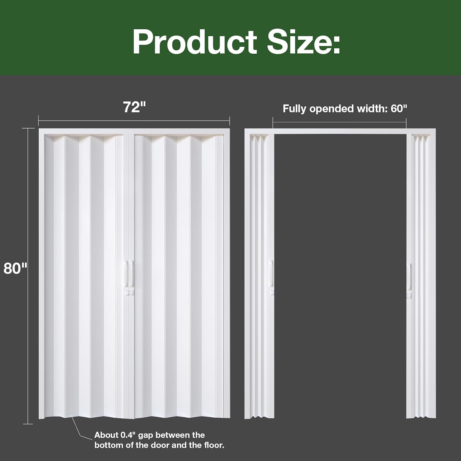 NeatiEase Accordion Door 72x80, Portable Interior PVC Folding Door, Bifold Closet Doors with Latch, Handle, Mounting Hardware