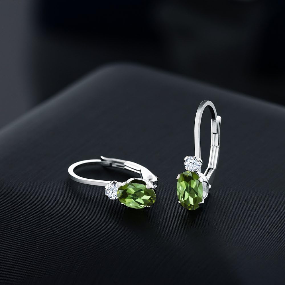 Gem Stone King Drop Leverback Earrings for Women | 925 Sterling Silver | Gemstone Birthstone and White Created Sapphire | Oval 6X4MM and Round 2MM | 3/4 Inch