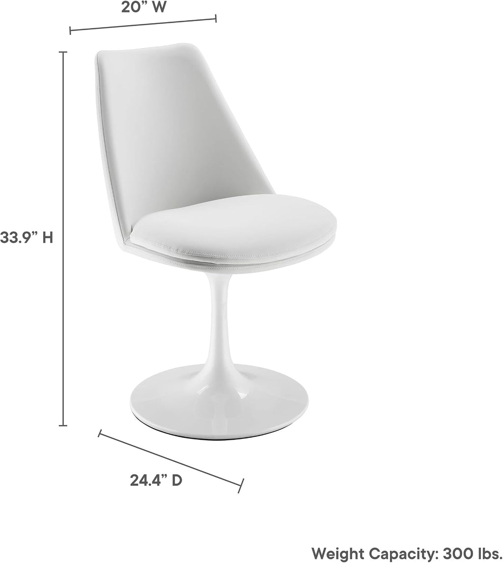 Modway Lippa Faux Leather Swivel Dining Side Chair in White White - Armless Vegan Leather Accent Chair with Pedestal Base - 360° Rotating Office Chair with No Wheels