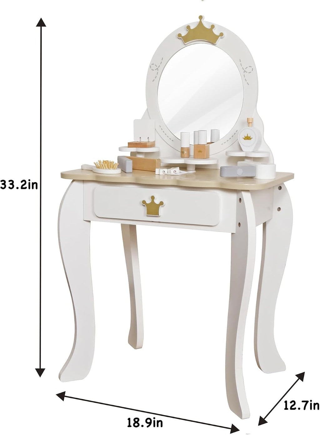 Little Girls Makeup Table with Mirror and Chair, Kids Vanity Table&Chair Set with Storage Drawer,Toddler Pretend Play Vanity Set with 9 pcs Multiple Make up Accessories,Princess Vanity Desk for 3+Kid