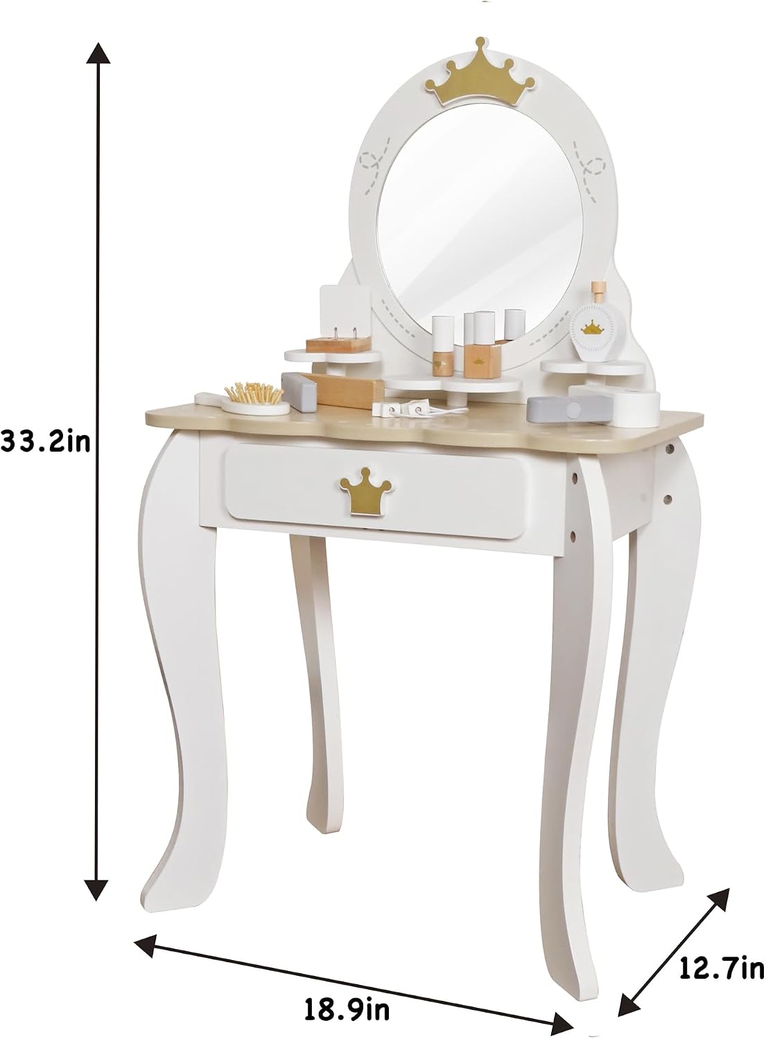 Little Girls Makeup Table with Mirror and Chair, Kids Vanity Table&Chair Set with Storage Drawer,Toddler Pretend Play Vanity Set with 9 pcs Multiple Make up Accessories,Princess Vanity Desk for 3+Kid
