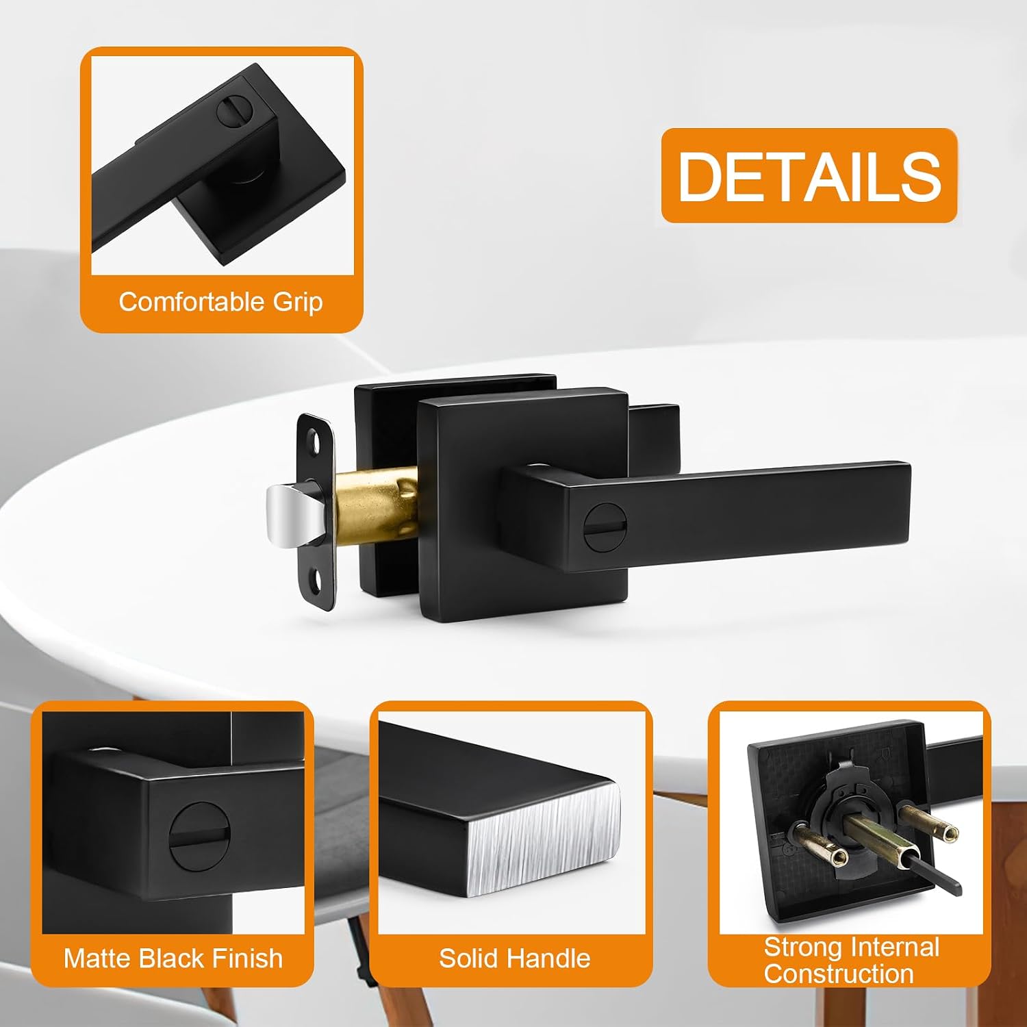 Sopoby 10 Pack Matte Black Door Handles Privacy Door Levers, Keyless Interior Door Knobs Square Door Levers Heavy Duty Door Locks for Bedroom Bathroom, Reversible Flat Levers