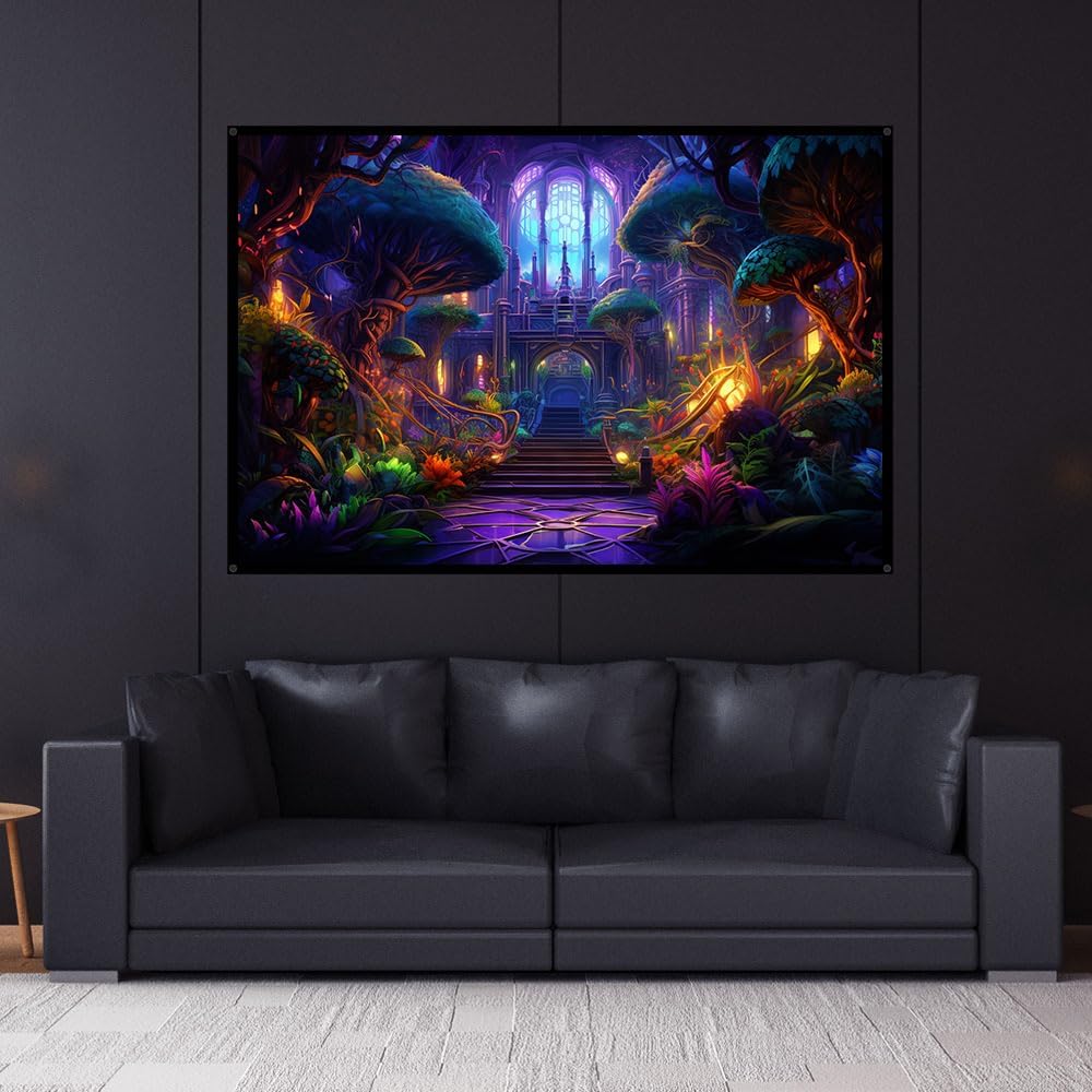 Fairy Land, UV tapestry, Blacklight Reactive Wall Hanging, Neon Backdrop, Party Decor, Psychedelic Tapestry, Visionary Wall Art (Large)