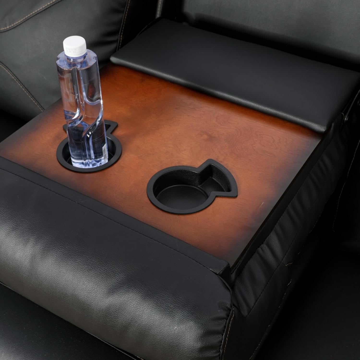 2-Piece Manual Leather Recliner Sofa Set, Adjustable Backrest Reclining Loveseat Sofa & Recliner Chair with Convertible Middle Coffee Table for House, Home Theater, Black