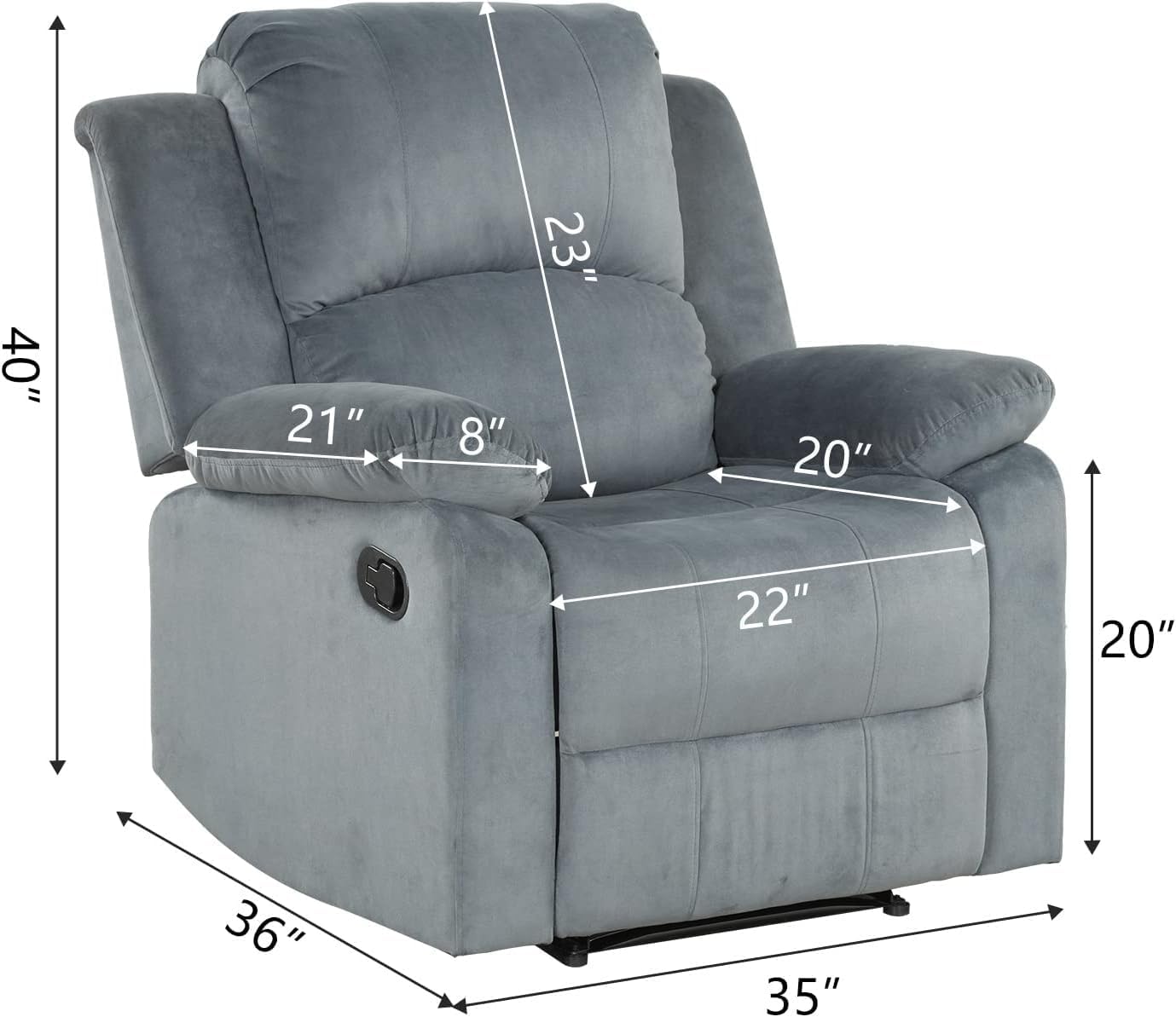 CANMOV Manual Recliner Chair Set of 2, Soft Fabric Overstuffed Recliner Single Sofa Chair for Living Room, Heavy Duty and Safety Reclining Mechanism (Grey)