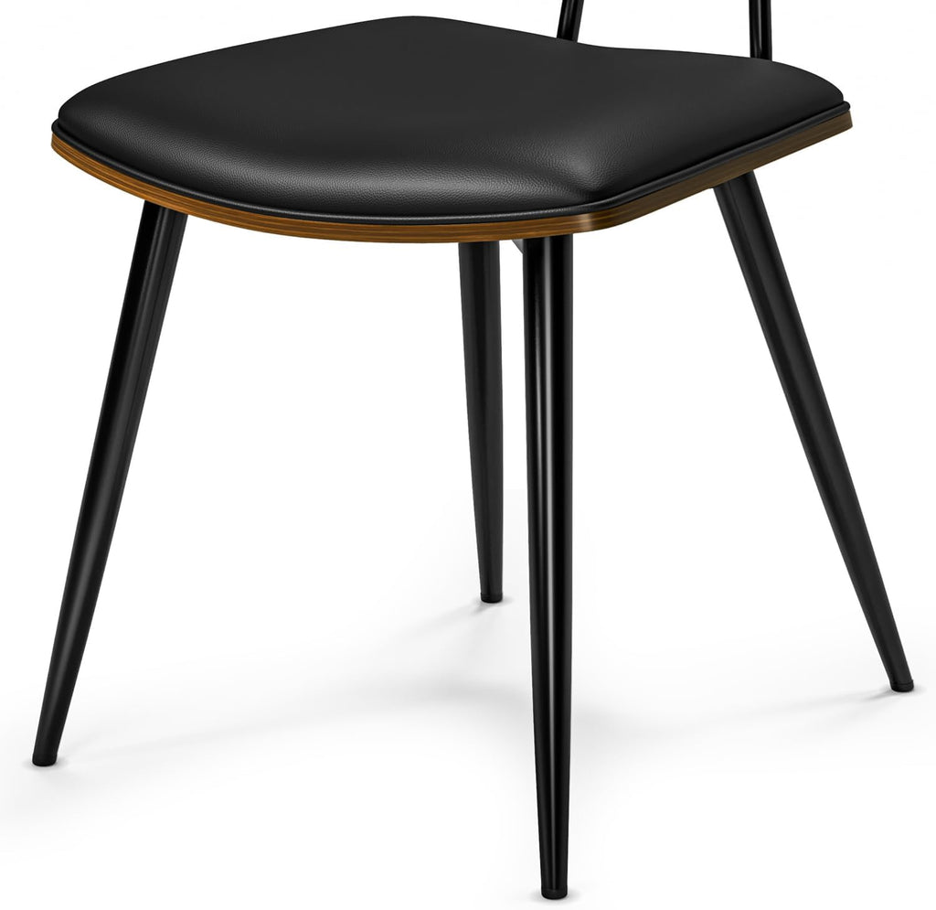 SIMPLIHOME Mavis Dining Chairs - Mid-Century Modern Iron Frame and Vegan Faux Leather Kitchen Chair Set in Black, Dining Room Seating with Curved Wood Veneer Backrest and Padded Seat (Set of 2)
