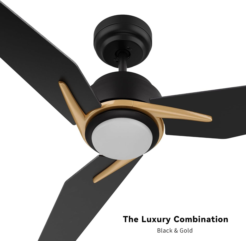 SMAFAN Smart Ceiling Fans with Lights Flush Mount 56', 3 Light Colors Dimmable, 10 Speeds DC Ceiling Fan with Remote, Outdoor, Compatible with Alexa, Siri & Google Home, Black Gold