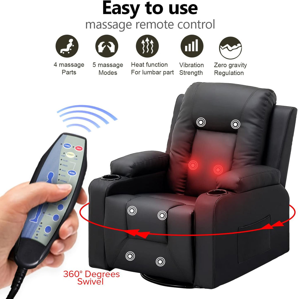 COMHOMA Recliner Chair Set, Leather Recliner Living Room Furniture Sets, Recliner Sofa Loveseat (Black,Living Room Set 3+1)