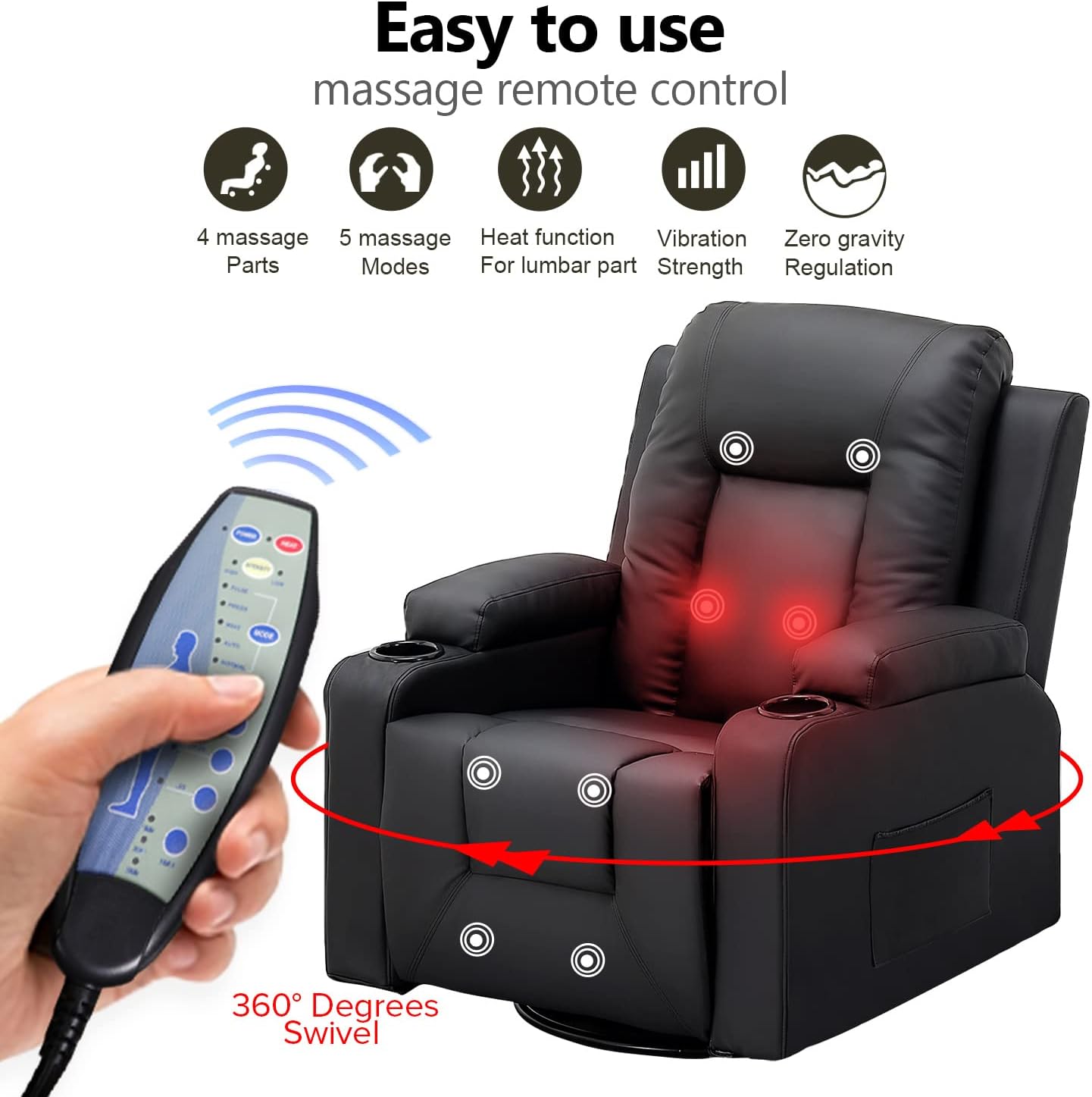 COMHOMA Recliner Chair Set, Leather Recliner Living Room Furniture Sets, Recliner Sofa Loveseat (Black,Living Room Set 3+1)