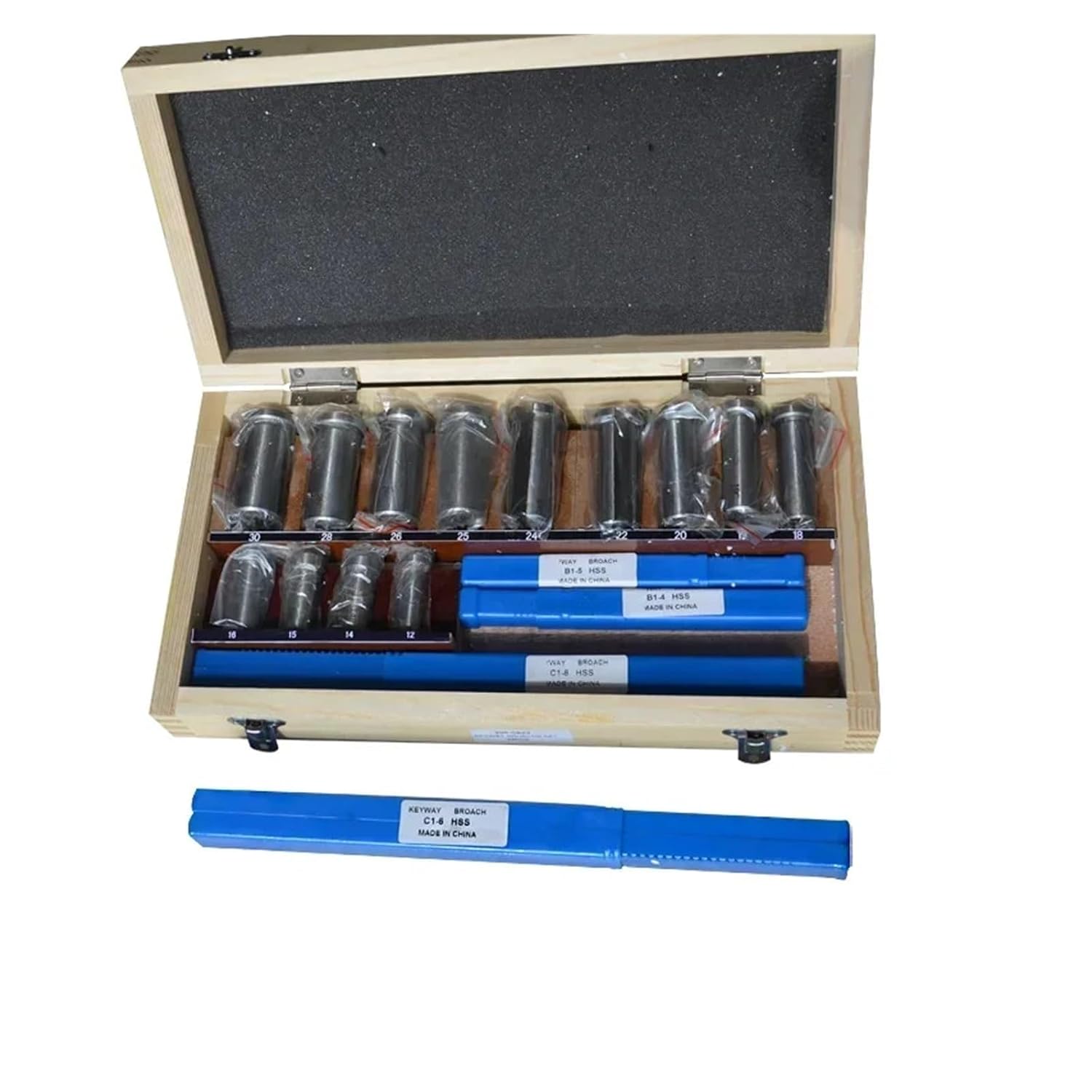 Keyway Broach Kit 22pcs hss Groove Keyway Broach broaches Set Key Tool Bushing Shim Set Metric 12-30 HSS Keyway Tool