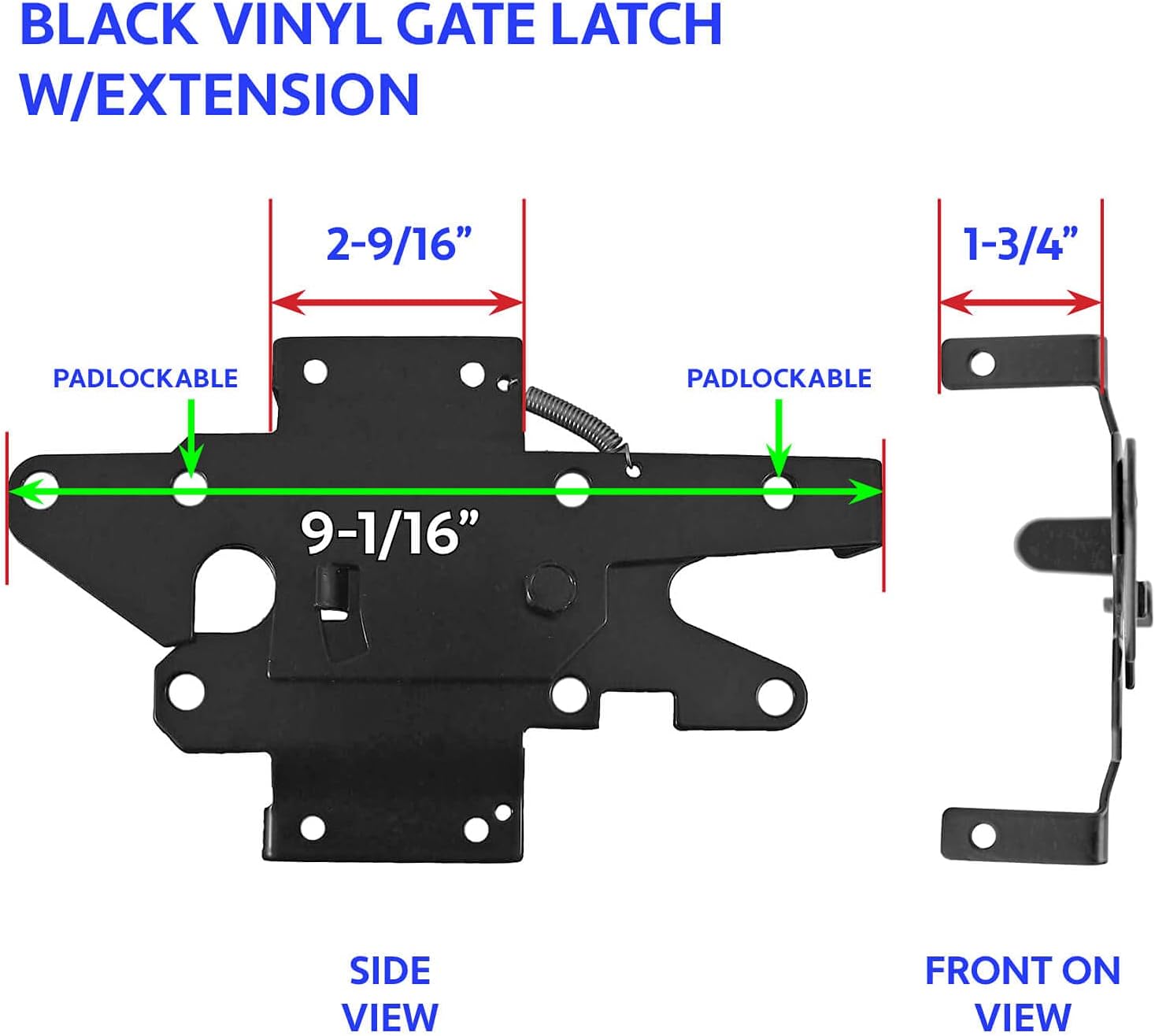 Jake Sales - Stainless Steel Extended Gate Latch Black (for Vinyl, Wood, PVC etc Fencing) Fence Gate Latch w/Mount Hardware - CASE Qty 12