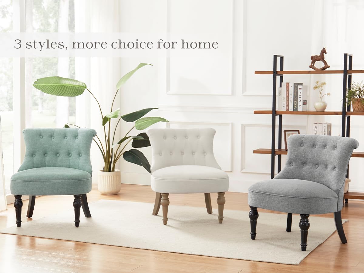 Zihanhome Armless Accent Chair, Living Room Chairs with Wooden Legs, Comfy Tufted Bedroom Chair, Upholstered Chair for Reading Rooms, Reception, Apartments and Dormitories (Grey)