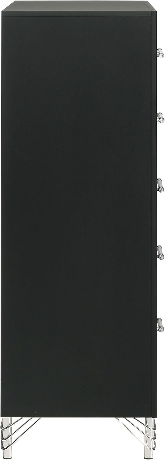 Coaster Home Furnishings - Lucia - Wood & Metal - 5-Drawer Chest with Chrome Trim, Hairpin Legs and Bar Pulls - Modern Classic - Bedroom - Black - 224995