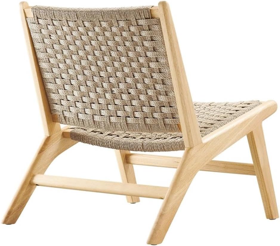 Modway Saoirse Woven Rope Wood Accent Lounge Chair in Natural Natural