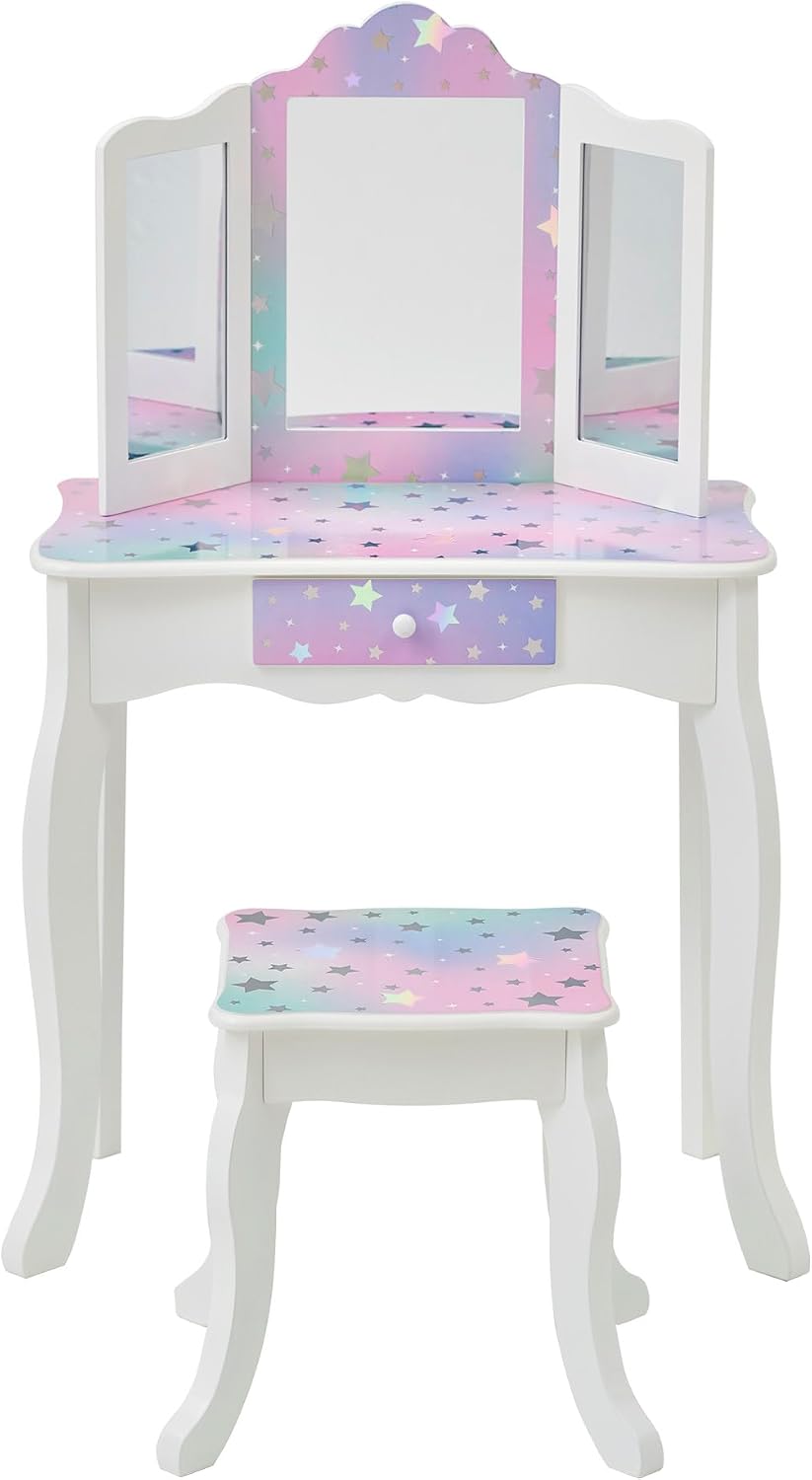 Teamson Kids - Starry Sky Print Gisele Medium Vanity - White/Lavender