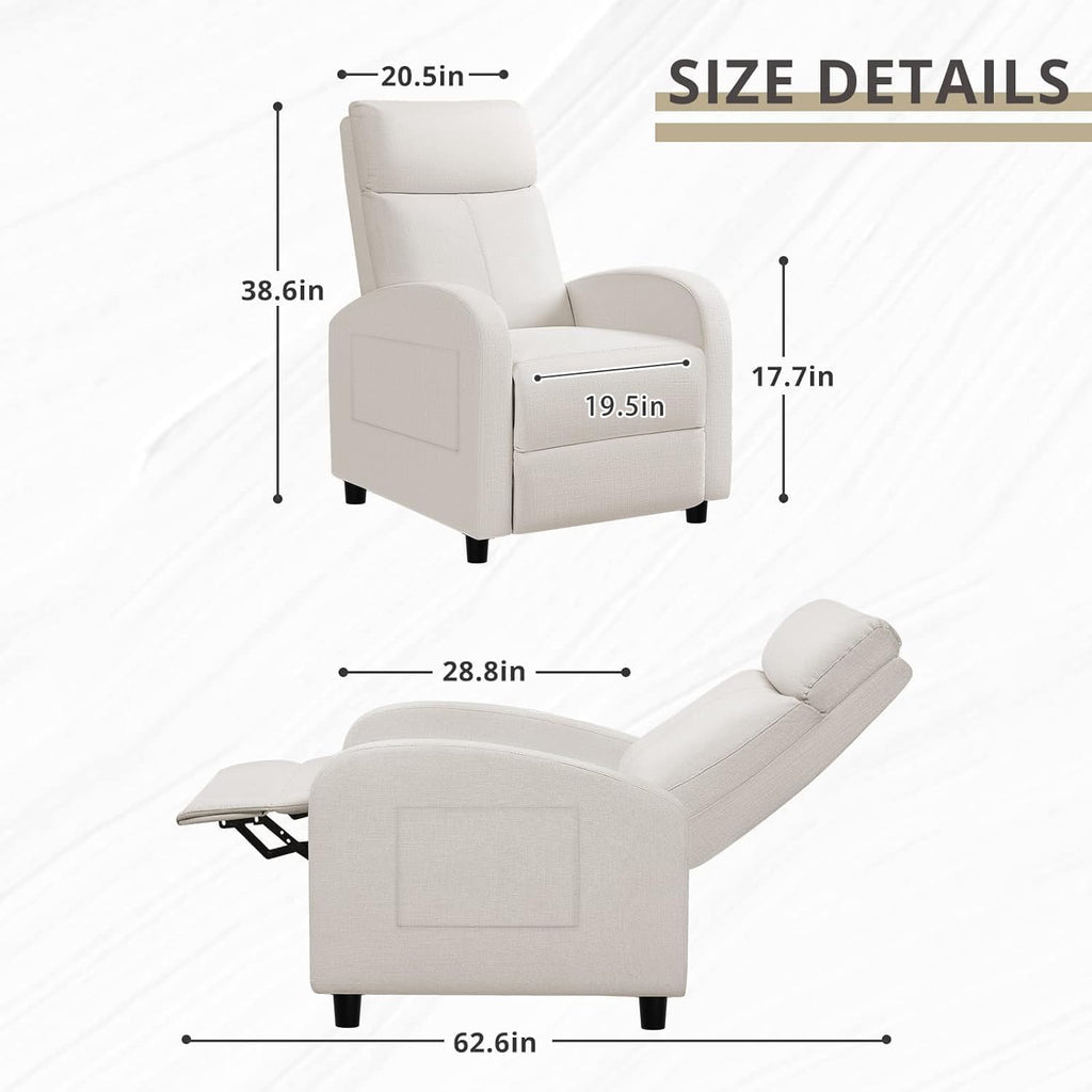 JUMMICO Recliner Chair Adjustable Home Theater Single Recliner Sofa Furniture with Thick Seat Cushion and Backrest Modern Living Room Recliners (Fabric, Beige)