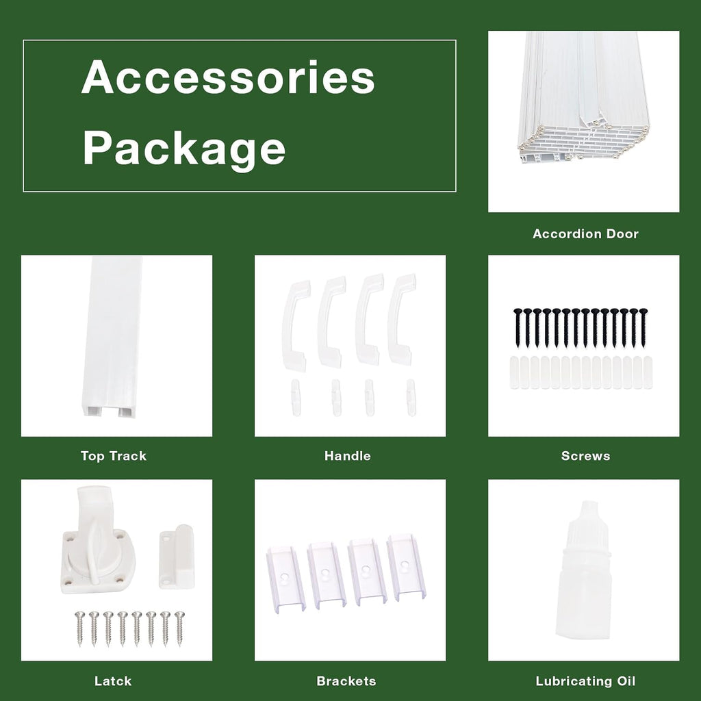 NeatiEase Accordion Door 72x80, Portable Interior PVC Folding Door, Bifold Closet Doors with Latch, Handle, Mounting Hardware