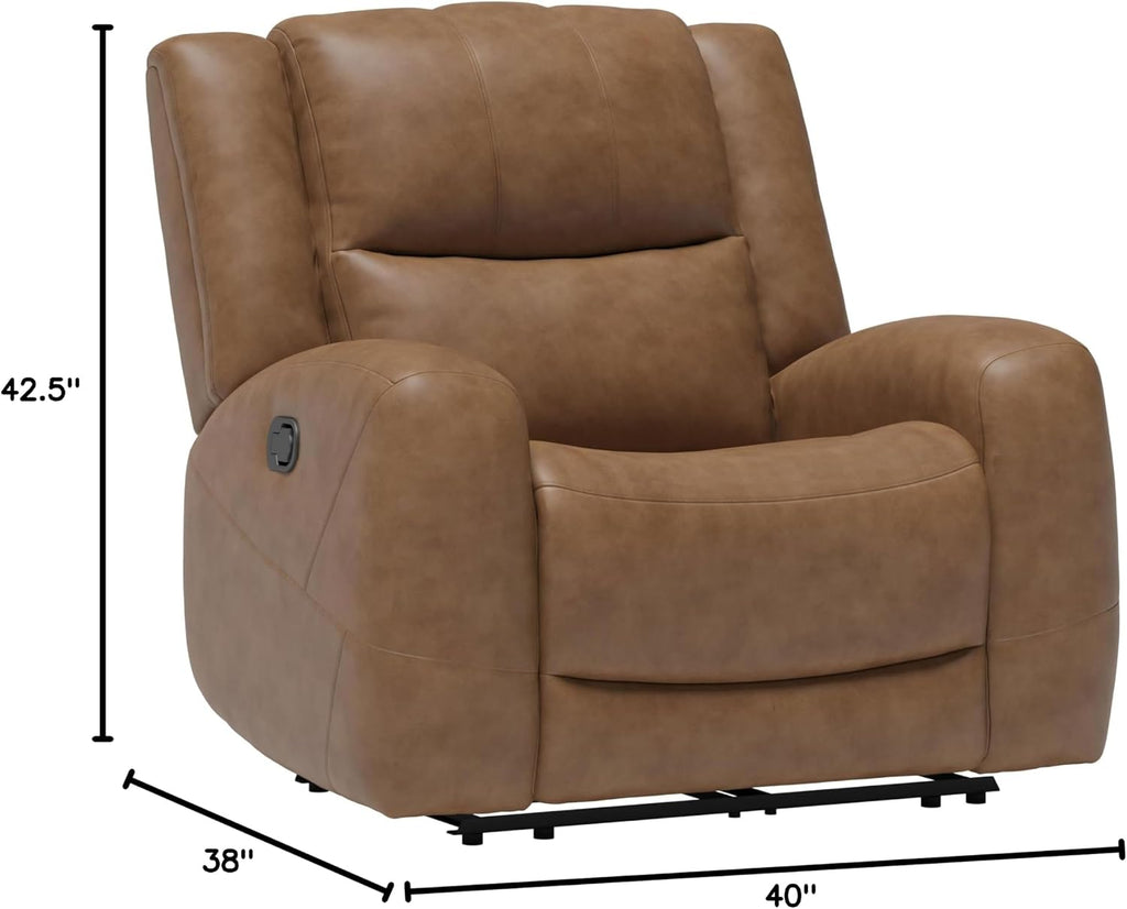 Furniture of America Merlin Modern Top Grain Leather Recliner Chair with Contour Armrest, Reclining Sofa, Wooden Comfortable Couch for Living Room, Bedroom, Office, Home Theater, Brown