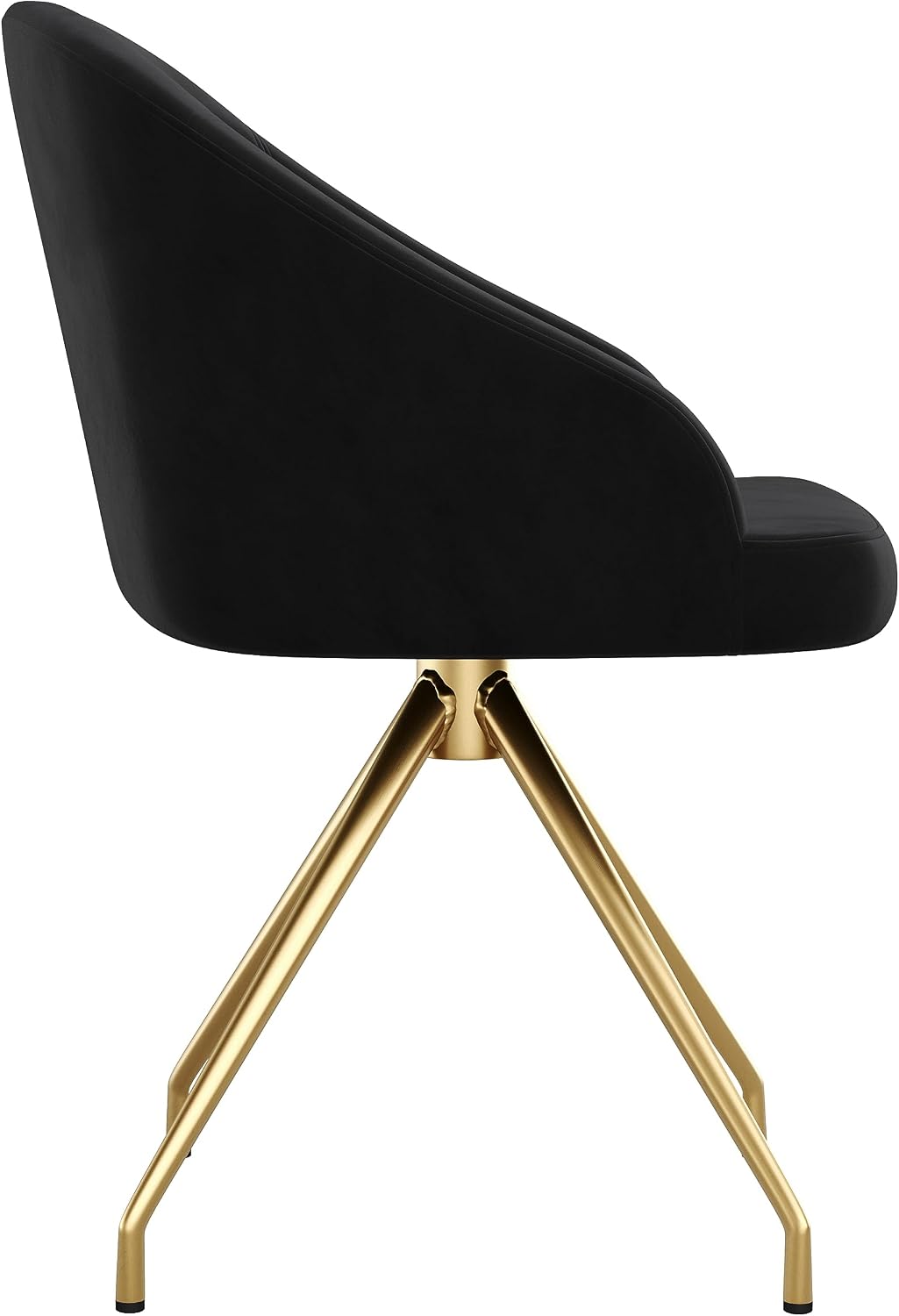 Martha Stewart Sora Stationary Swivel Task Chair with Sloped Arms for Home Office in Black Velvet with Polished Brass Frame