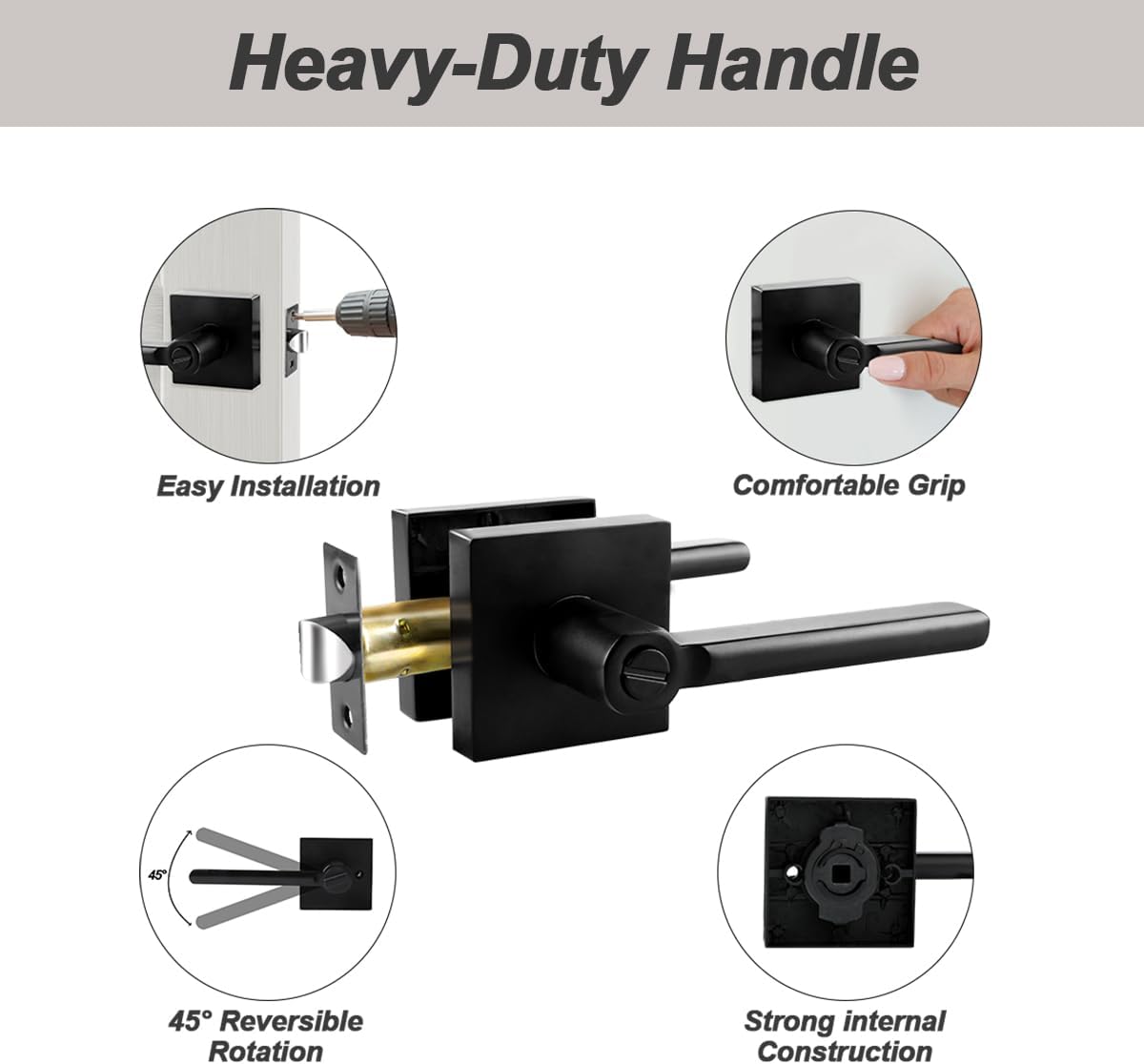 KAMOTA Privacy Door Levers, 10 Pack Matte Black Door Handles, Interior Keyless Door Lock, Left and Right Hand Reversible Doorknob, for Bed and Bathroom