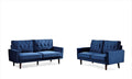Container Furniture Modern Style Tufted Velvet Couches for Living Room with Soft Fabric Upholstery and Solid Wood Frame, 2 Piece Sofa and Loveseat Set, Dark Blue