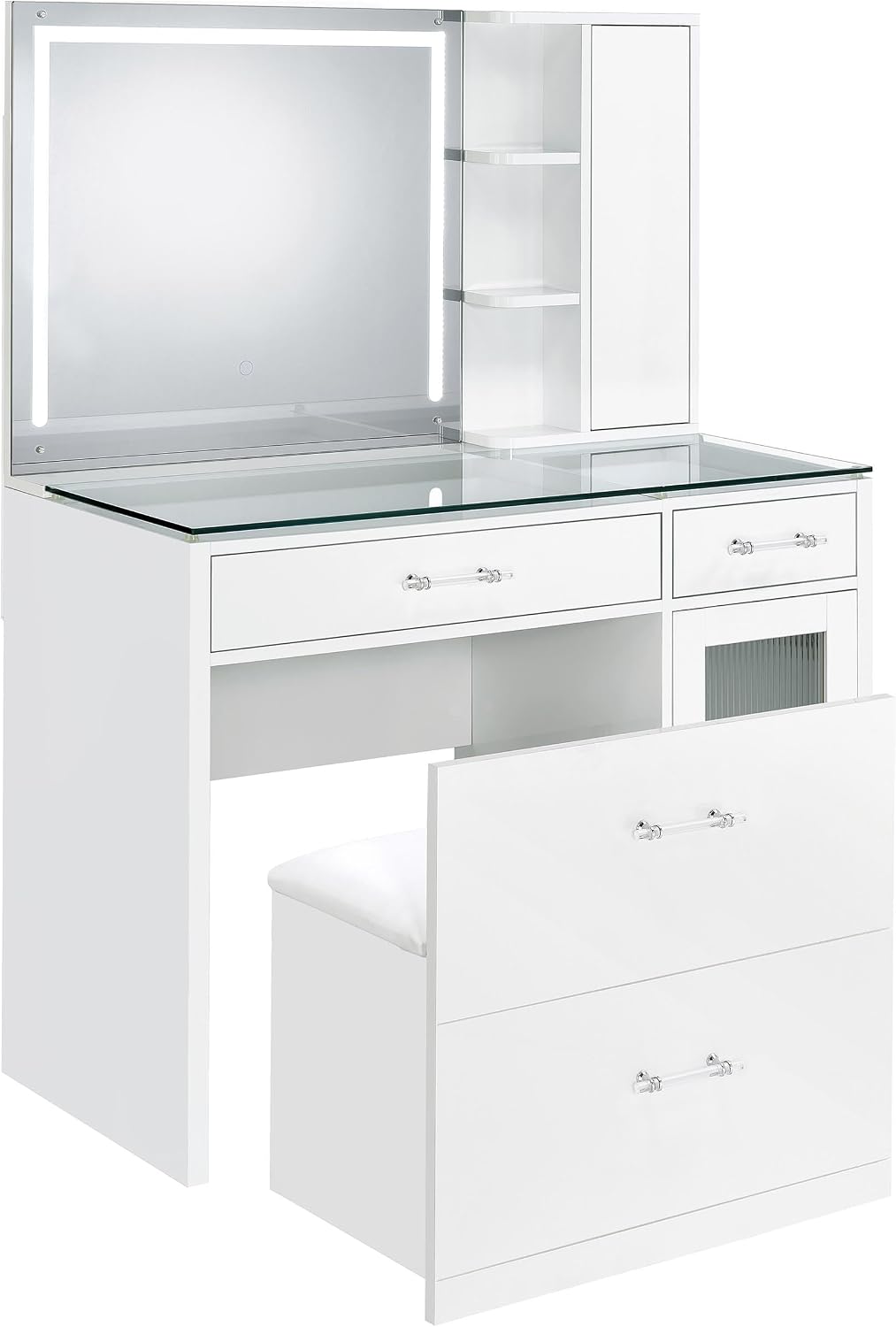 Coaster Home Furnishings Flora 2-Drawer Vanity Set with Led Mirror White High Gloss
