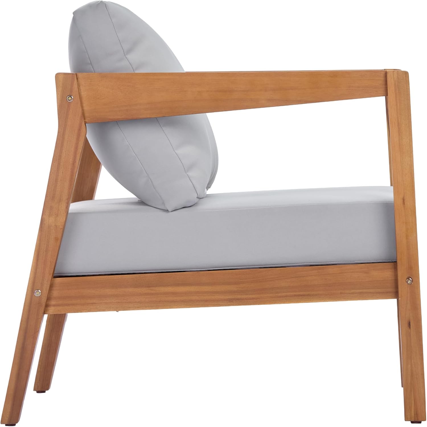 Christopher Knight Home Grice Acacia Wood Lounge Chair Outdoor with Removable Cushion, Wooden Patio Accent Chair with Open Frame Design, Outdoor Armchair for Patio Furniture Set, Light Grey + Teak