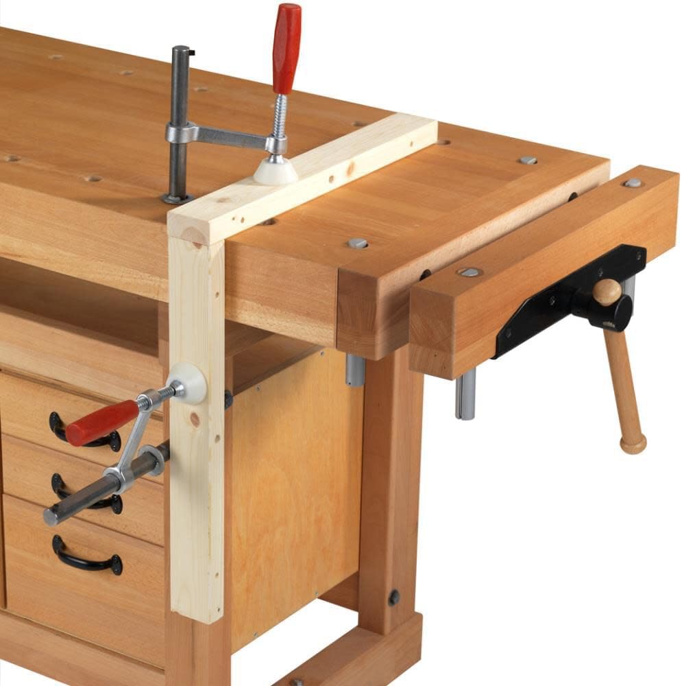 Sjobergs Elite 1500 Beech Woodworking Workbench with Dual Vises, Dog Holes & Modular Accessories – Professional European Shop Bench SJO-99352K (Elite 1500 + Cabinet SM03 + Accessory Kit)