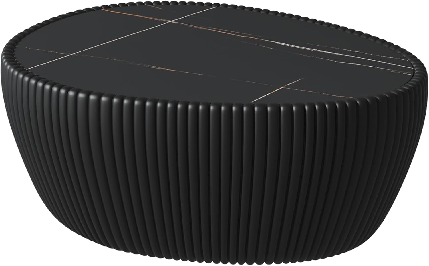 KEIKI 32.1' Goose Eggs Shape Coffee Table, Modern Sofa Side Table with Marble Top & Leather Wrap, Small End Table for Living Room, Bedroom, Office, Black