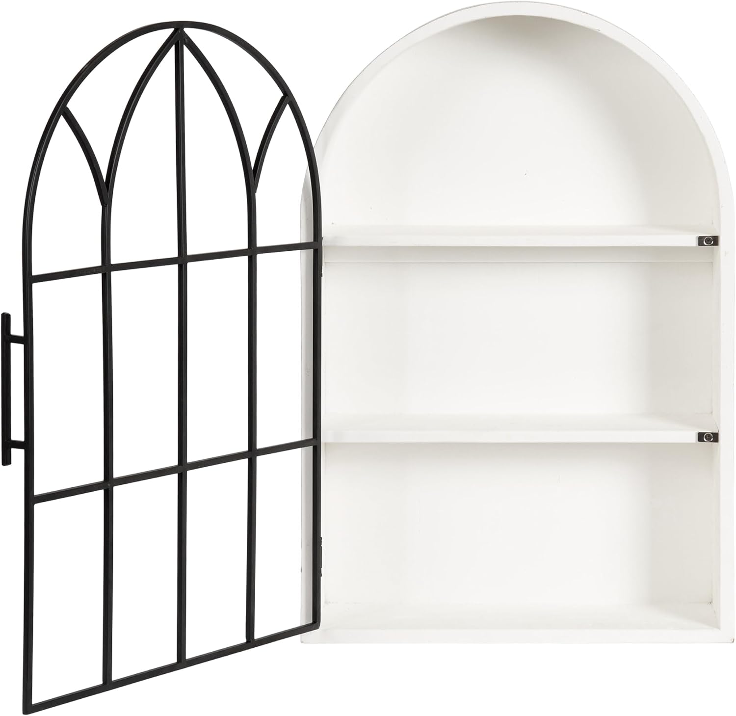 Kate and Laurel Megara Decorative Wooden Hanging Arched Wall Cabinet with Door for Open Storage; 16 x 6 x 24; White and Black; Wooden Floating Wall Bathroom Cabinet for Above Toilet Storage