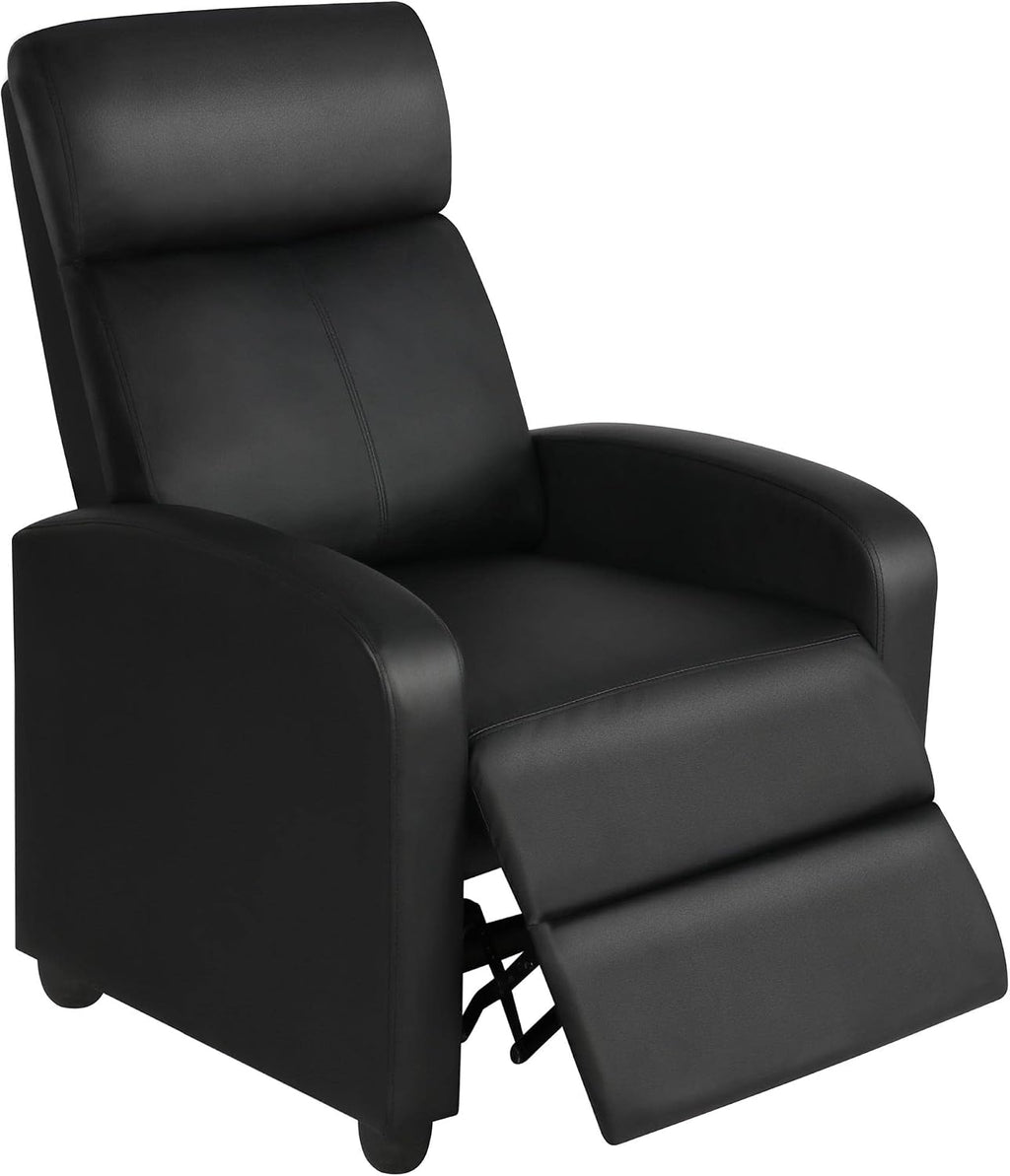 Topeakmart Recliner Chair PU Leather Adjustable Modern Single Reclining Chair with Pocket Spring Living Room Bedroom Home Theater Black