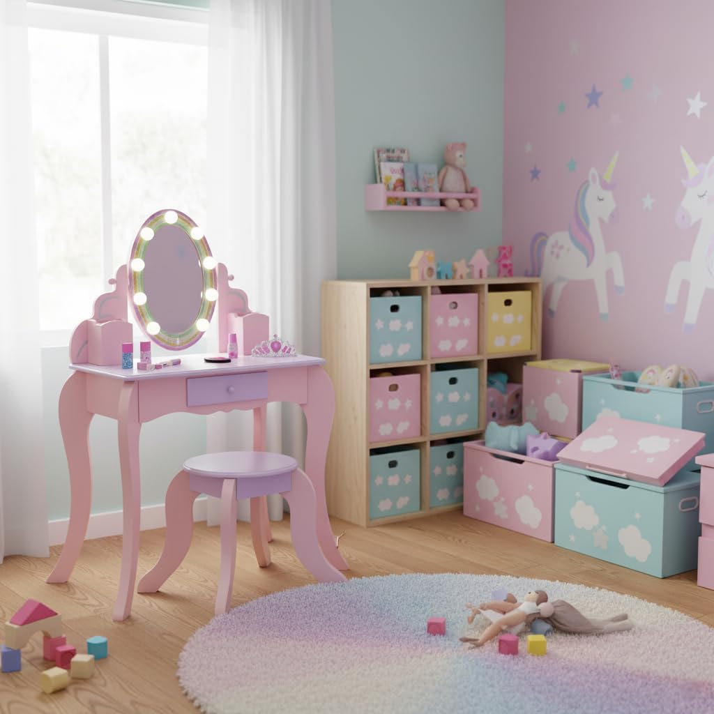 Teamson Kids - Little Princess Rapunzel Vanity with LED Illuminated Mirror