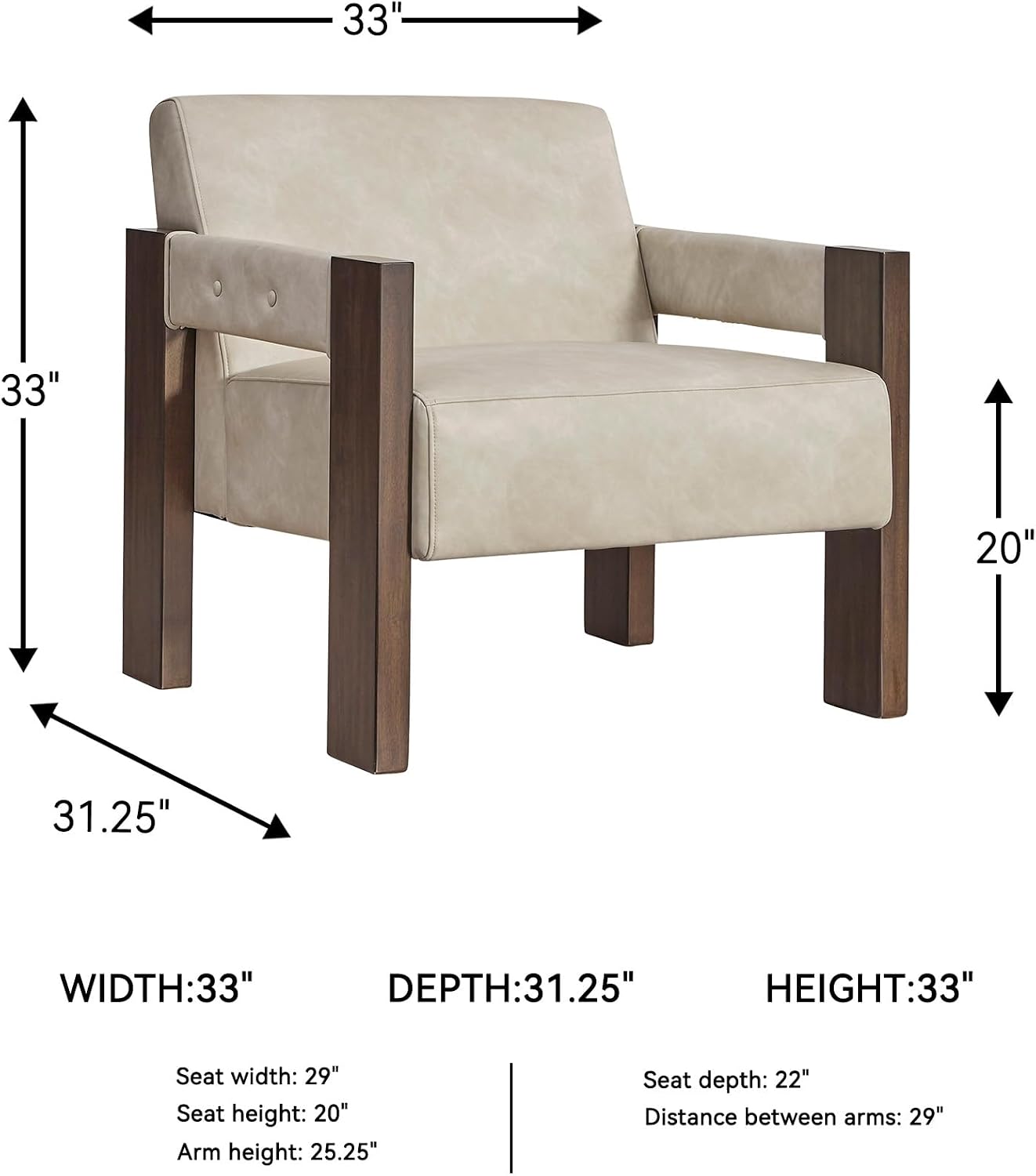 Signature Design by Ashley Adlanlock Contemporary Faux Leather Upholstered Solid Wood Accent Chair, Beige & Dark Brown