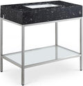 Meridian Furniture 408Black-36 Marmo Collection Modern | Contemporary Bathroom Vanity with Black Engineered Stone with White Veining, Brushed Chrome Stailness Steel Base, 36' W x 23' D x 34' H, Black