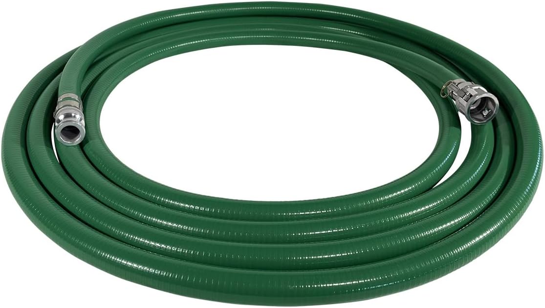 Gloxco Heavy Duty Green PVC Suction Hose Assembly for Water Transfer, 1-1/4' Inside Diameter, Installed Male x Female Cam and Groove Fittings, 40 ft Length