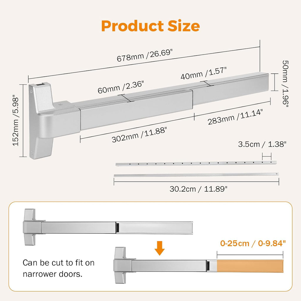 BEAMNOVA 27.5 Inch Vertical Rod Exit Device, Door Panic Bar, Commercial Gate Push Bar Lock Set, Roller Strike, Plate End Cap, Emergency Accessories Metal Parts, Metallic