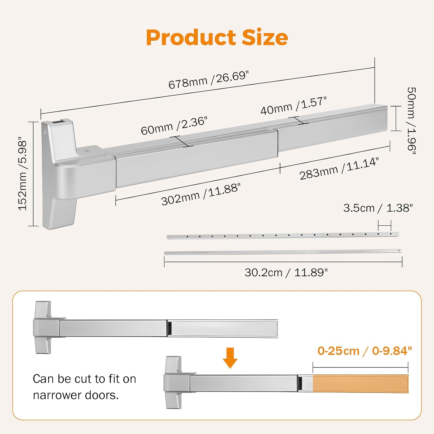 BEAMNOVA 27.5 Inch Vertical Rod Exit Device, Door Panic Bar, Commercial Gate Push Bar Lock Set, Roller Strike, Plate End Cap, Emergency Accessories Metal Parts, Metallic