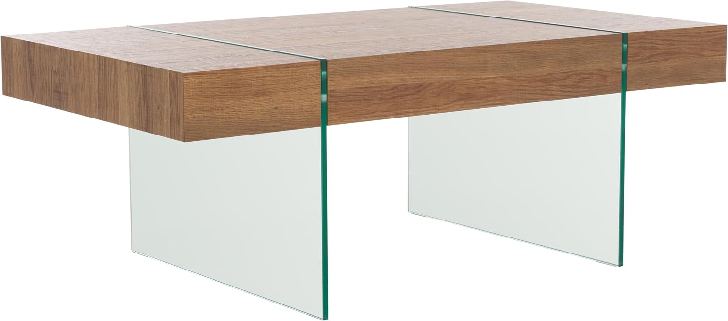 SAFAVIEH Home Collection Jacob Natural Brown Top/Clear Glass Legs Rectangle Coffee Table