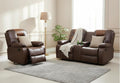 Leather Recliner Sofa Set, Living Room Furniture Set, Adjustable Backrest Reclining Loveseat Sofa with Storage Console & Cup Holders, Manual Recliner Chair for House, Home Theater, Brown