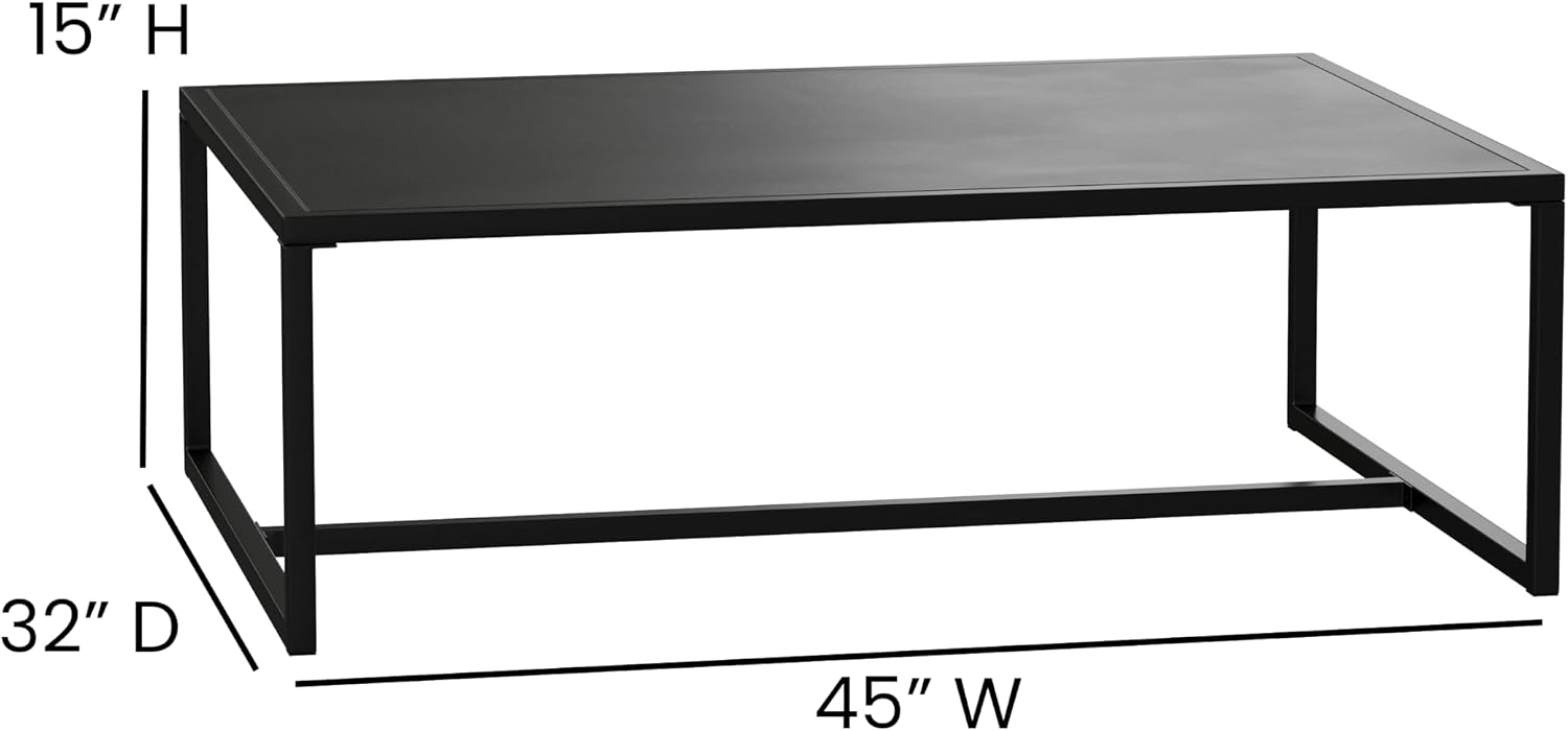 Flash Furniture Brock Commercial Grade Steel Modern Patio Coffee Table, Rectangular Outdoor Coffee Table with Textured Top and Square Leg Frame, Black