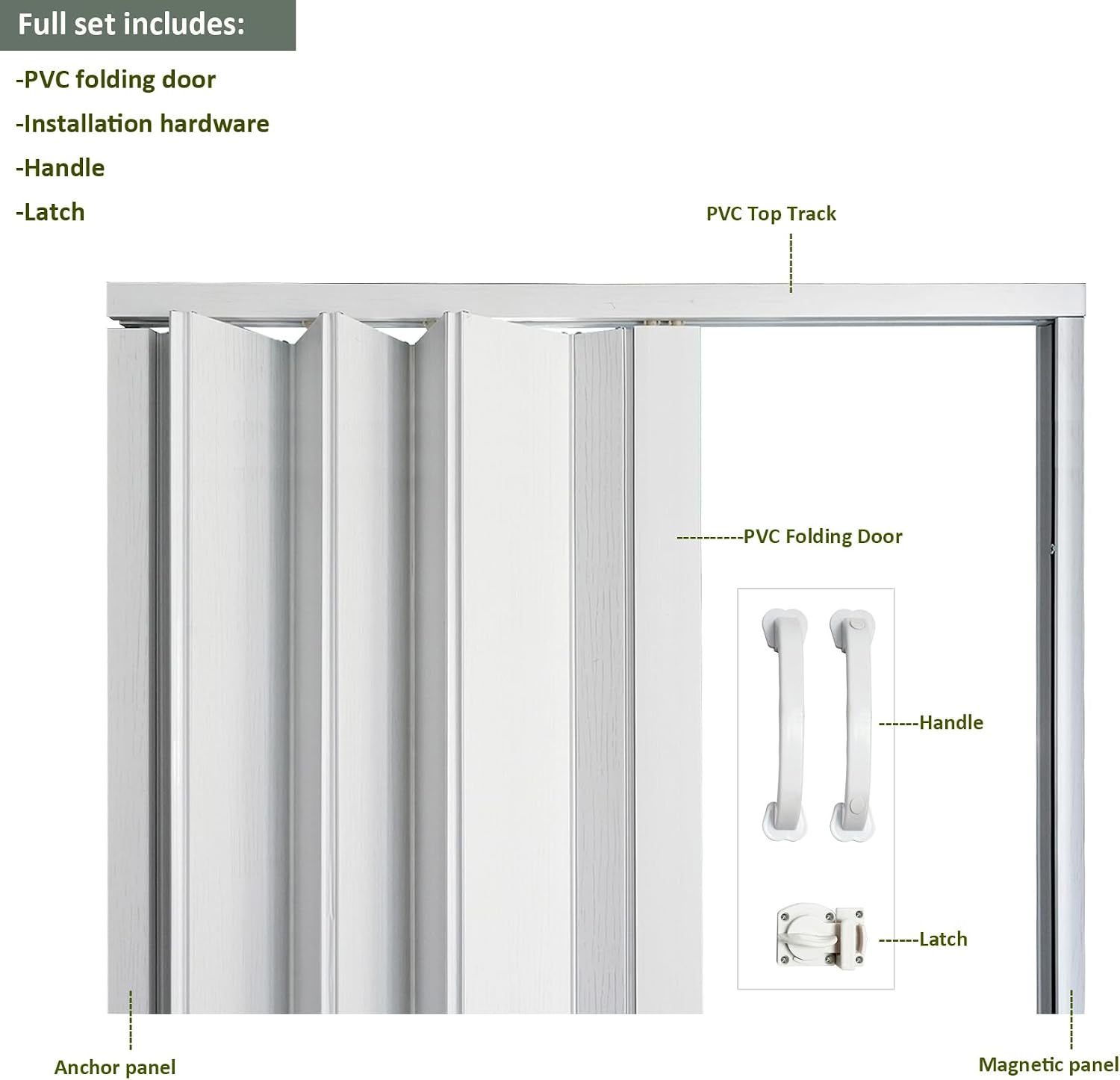 72X79in Interior Folding Accordion Doors for Living Spaces,White PVC,Handle Latch Includes