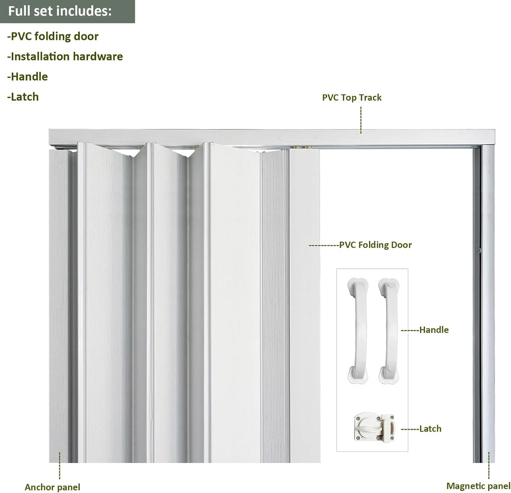 60X79in Interior Folding Accordion Doors for Living Spaces,White PVC,Handle Latch Includes