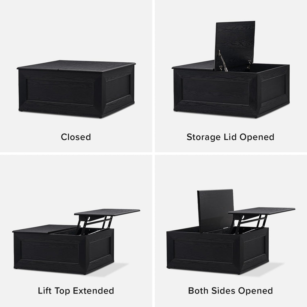 mopio Blake Lift Top Coffee Table with Storage, Modern Farmhouse Square Wood Center Coffee Table with Easy Lifting Top, Chamfered Edge & Soft Closing (Black Oak)
