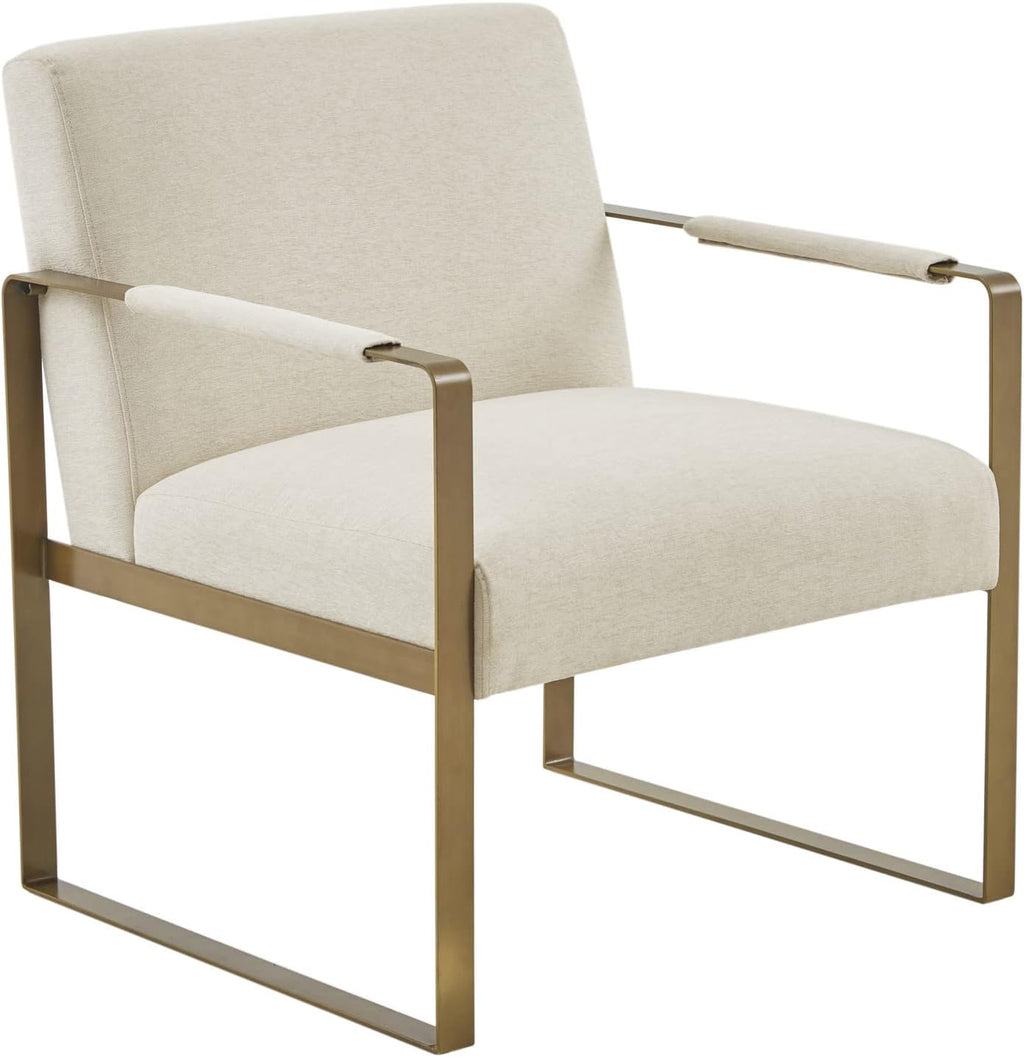 Martha Stewart Upholsterd Accent Chair Living Room Furniture - Modern Design, Comfortable Foam Seat Cushion Bedroom Lounge, Sophisticated Finished, Sturdy Frame, Cream/Gold, 28.5' W x 29' D x 32.5' H