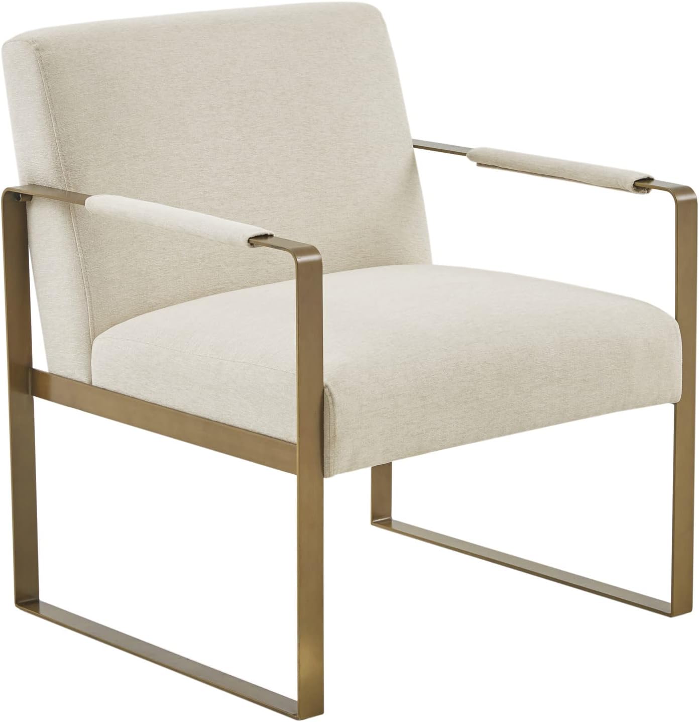 Martha Stewart Upholsterd Accent Chair Living Room Furniture - Modern Design, Comfortable Foam Seat Cushion Bedroom Lounge, Sophisticated Finished, Sturdy Frame, Cream/Gold, 28.5' W x 29' D x 32.5' H