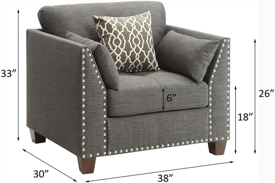 Acme Laurissa Track Arm Chair with Nailhead Trim in Light Charcoal Linen